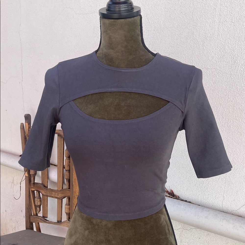 American Apparel Pewter Grey Cut-Out Crop Top